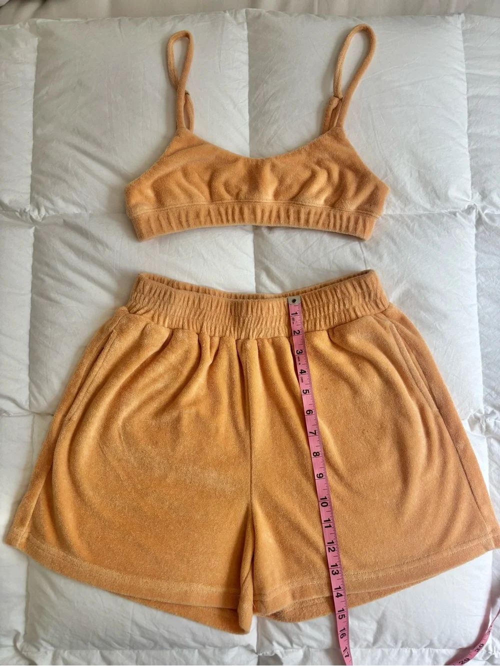 Crescent Terry Crop Bralette & Shorts Set in Peach